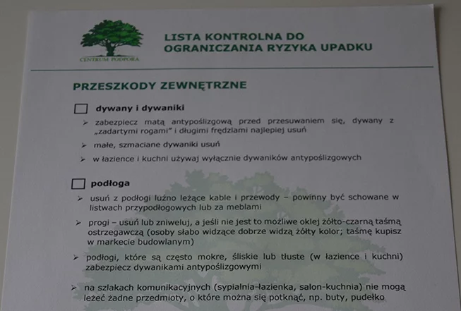 Lista kontrolna do ograniczenia ryzyka upadku
